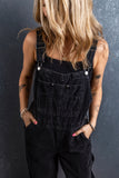 Black Adjustable Buckle Straps Multi Pocket Denim Overalls