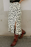 Beige Leopard Spots Printed Split Hem Midi Skirt