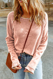 Apricot Pink Textured Round Neck Long Sleeve Top