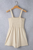 Beige Buttons Smocked Sleeveless Romper