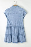 Beau Blue Acid Wash V Neck Tiered Denim Dress