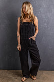 Black Adjustable Buckle Straps Multi Pocket Denim Overalls